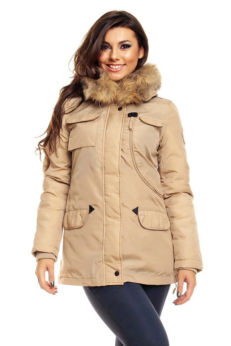Winter jacket with real fur beige