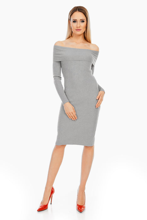 Strick Mini Kleid Carmen Ausschnitt aus Viskose Grau